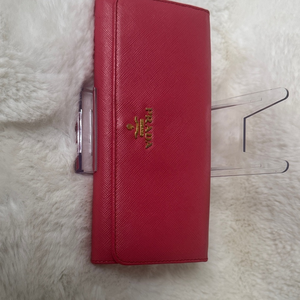 Prada Pink Saffiano Continental Wallet with Gold Logo